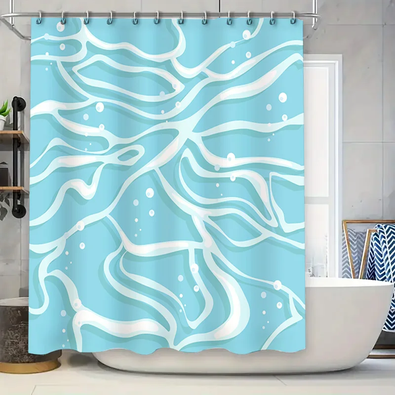 

Сине-белые волнистые занавески для душа, водонепроницаемая ткань для украшения ванной комнаты, простая установка, водоотталкивающие товары для дома
