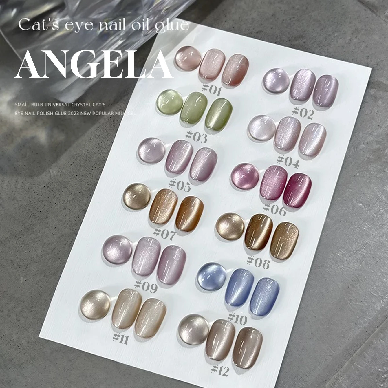 MIANEL 12ML 1pcs Angela Cat Eye Gel Nail Polish 2025 New Glitter Crystal Porcelain White Polish Glass Beads Christmas Nails