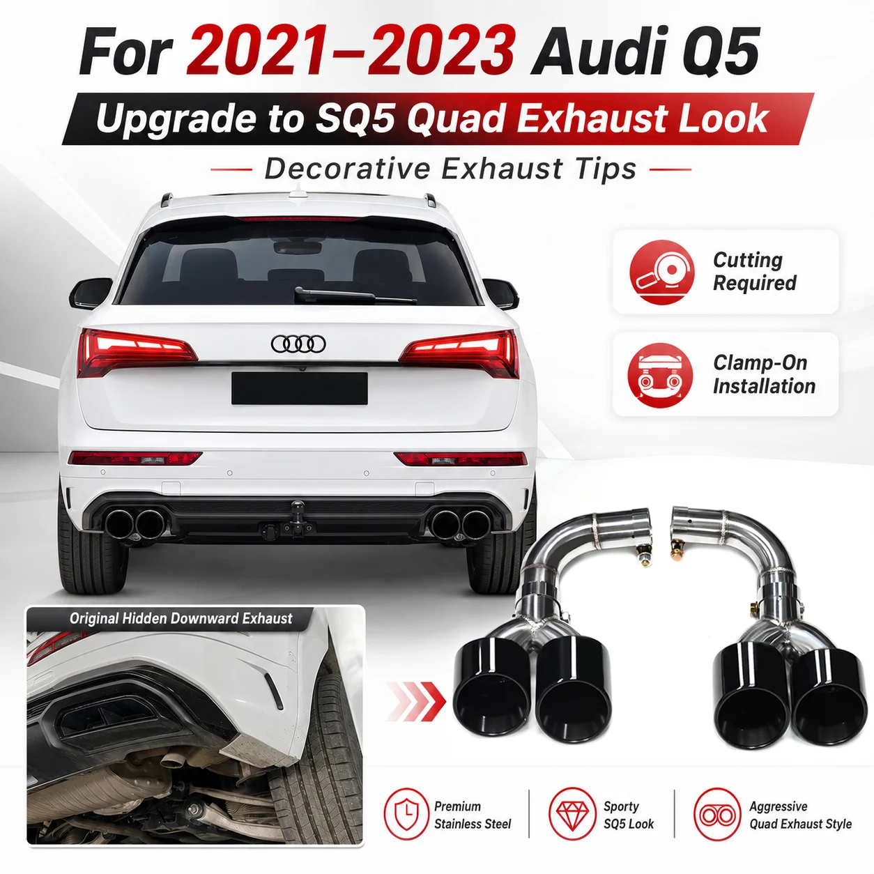 Auspuffrohre für Audi Q5 2021-2023 Upgrade SQ5 Quad Sport Schalldämpfer Endrohr Auspuffanlage Düse Tuning