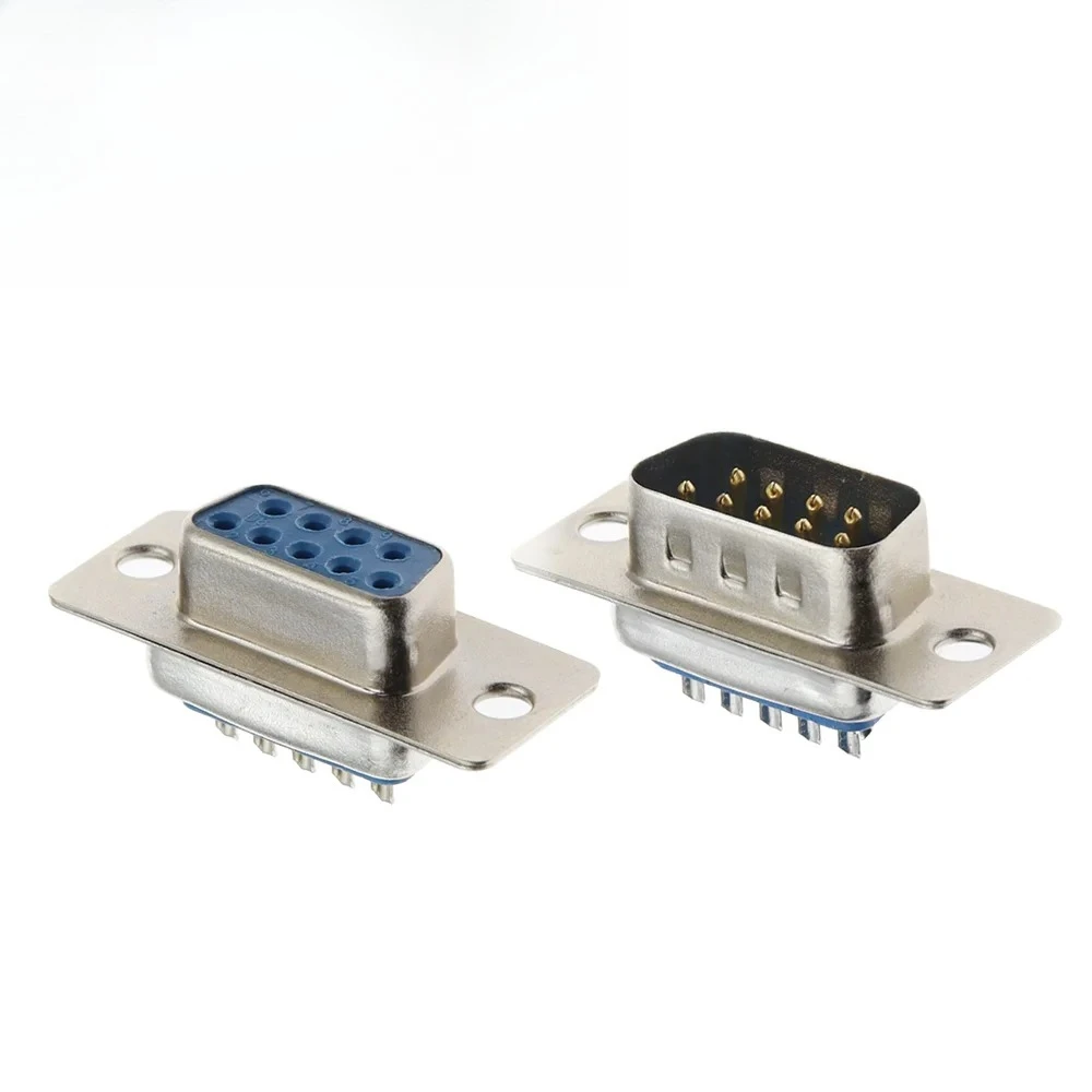 Connecteur femelle DB9, type à souder à 9 broches, 180 °   Prise de port série RS232 Blue Shell pour équipement industriel