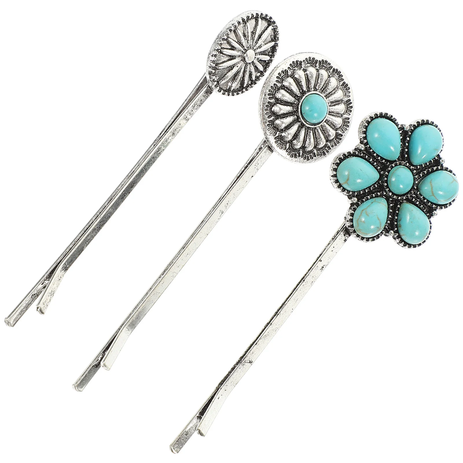 3 Pcs Hair Jewelry Vintage Turquoise Alloy Clips Barrettes Metallic Retro for Women Decorations Accessories Bobby Pin