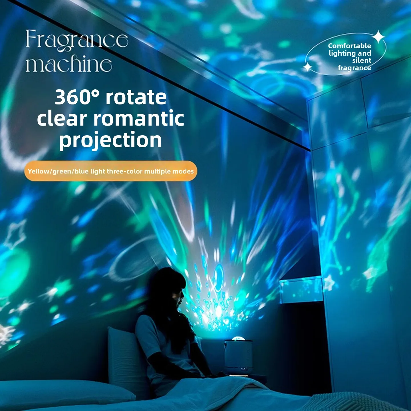 Star Projector Humidifier, Mini Aroma Diffuser with Soft Night Light, Starry Projection, White Bedside Desktop Housing