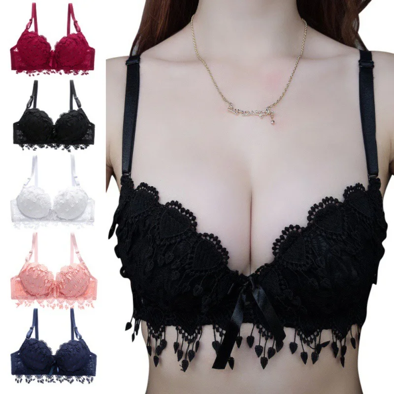 Women Lace Gather Bra Breathable Sexy Jacquard Push Up Bra Female Underwear Solid