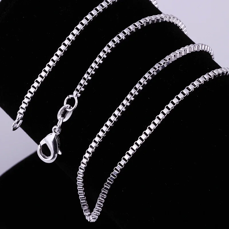 16-24 Inch 925 Sterling Silver Classic 1MM Box Necklace for Women Mens Charm Fashion Wedding Party Jewelry Holiday Gifts