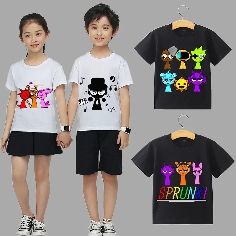 

Sprunki Girl Kawaii Trendy Cotton T-shirt Boy Cartoon Anime Figure Print Short Sleeve Casual Loose Top Summer Kid Clothes Gifts