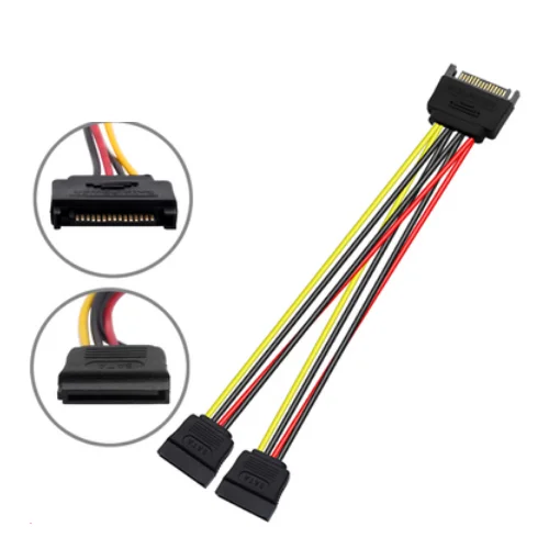 

20cm SATA II hard disk Power 15Pin SATA Male 2 female 15Pin power hard disk splitter 1 to 2 extension cords