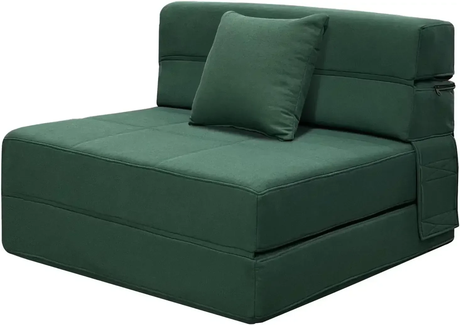 ANONER Memory Foam Fold Out Sofa Bed Couch with Pillow Twin Size Futon Sleeper Chair for Living Room Apartment, Dark Green