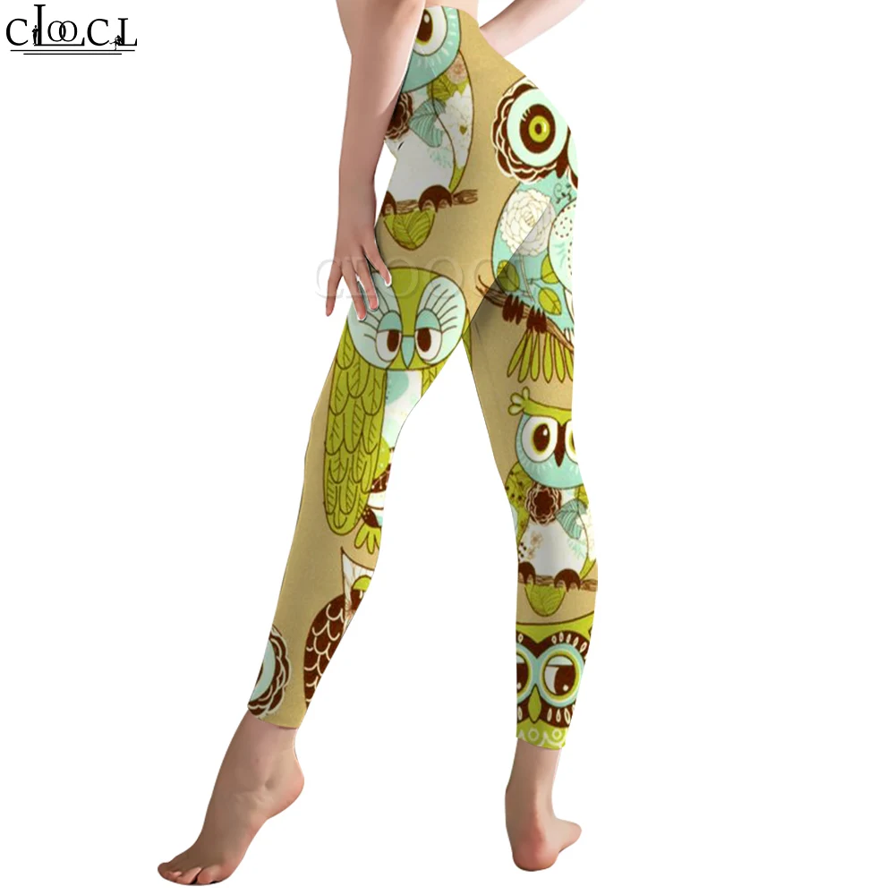 CLOOCL Hoge kwaliteit dameslegging Leuke grappige uil Grafische 3D-geprinte broek Gymtraining Hoge taille Zachte workout-legging