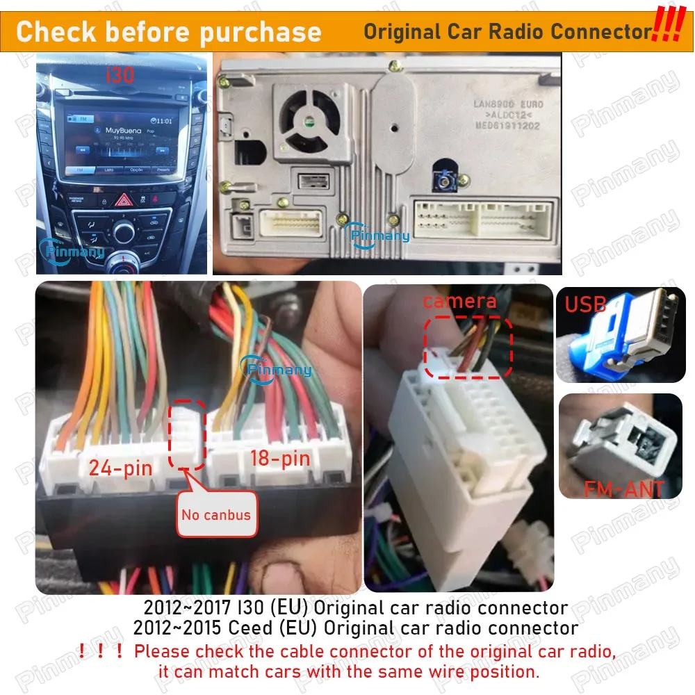 HYC5 Autoradio-Kabel Audio-Stromkabel-Adapter mit Rückfahrkamera-CVBS-Eingang für KIA Ceed, Hyundai I30 Elantra GLS – Detail 1