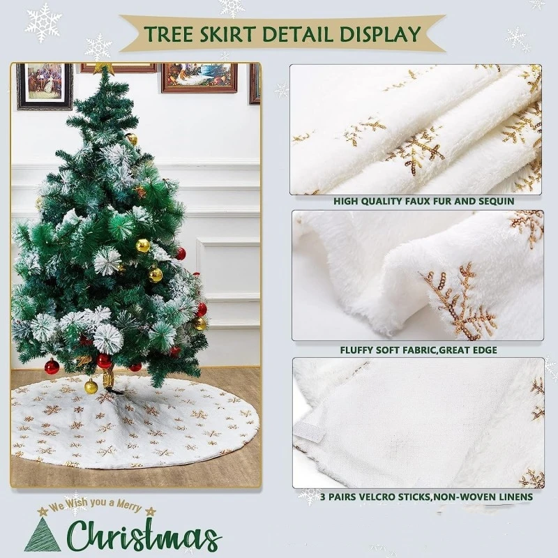 

50/78/90cm Christmas Tree Skirt Faux Fur Carpet Snowflake White Plush Mat For Home Xmas Tree New Year Decor Noel Apron Ornament