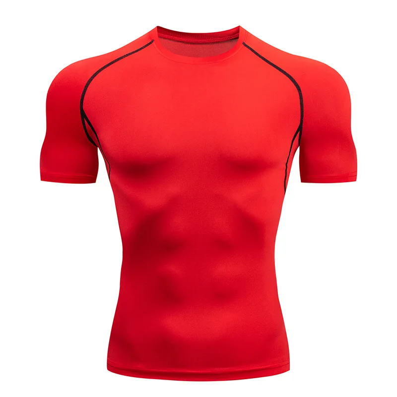 Men Running Compression Shirts Quick Dry Soccer Jersey Fitness Tight Sportswear Rash Guard Athletic Gym Sport Short Sleeve Shirt