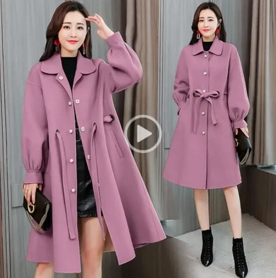 Woolen coat women medium and long small large size loose pregnant women bride return door wedding toast red coat winter