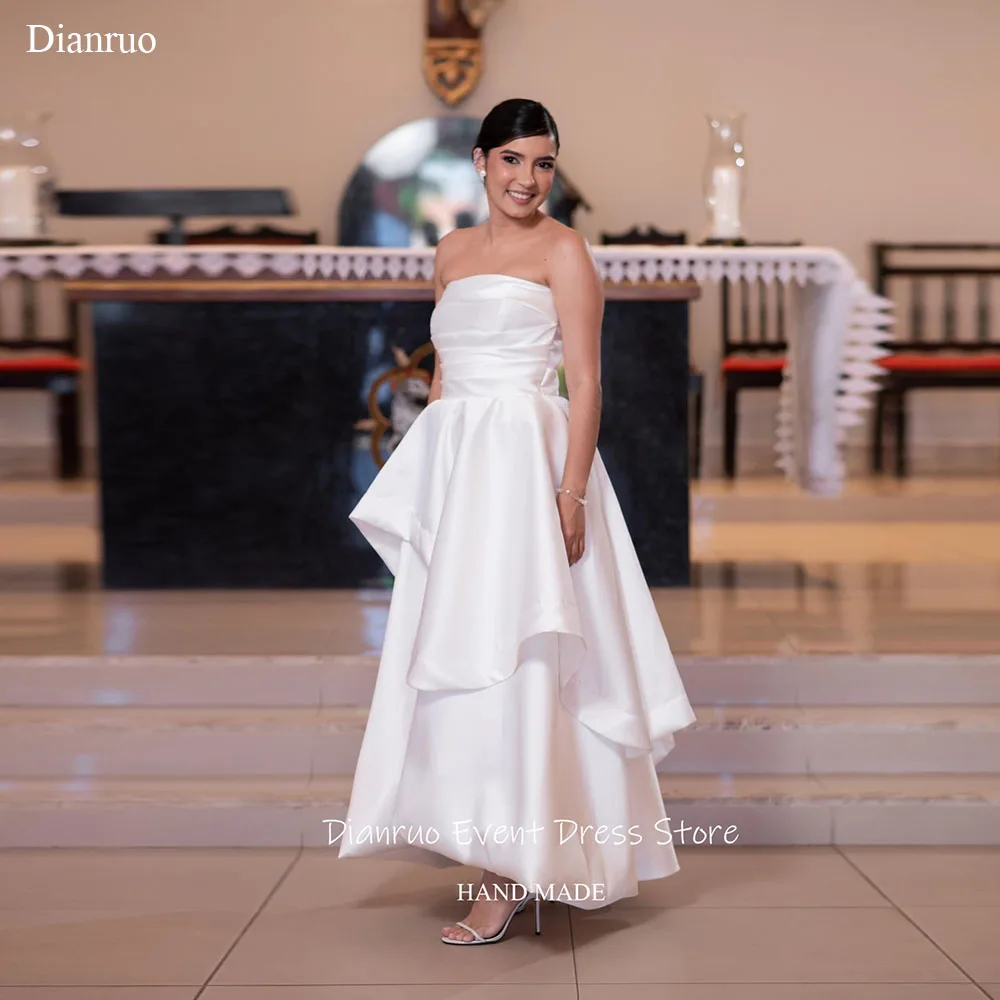 Dianruo Asymmetrisches A-Linien-Hochzeitskleid, minimalistisch, schick, Vestido De Noiva, glamouröses, trägerloses, gerafftes Abendkleid, individuell gestaltet