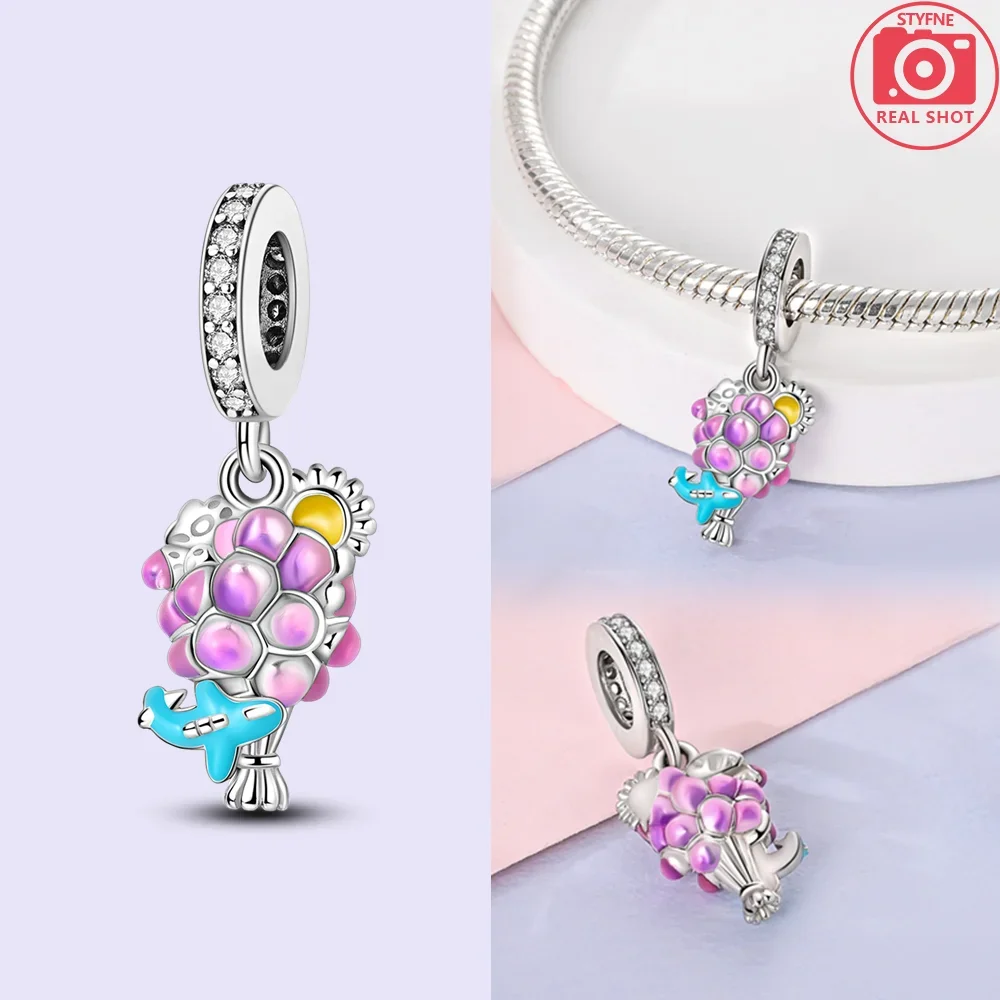 Original 925 Silver Purple Balloon Pink Clothes Slippers Lipstick Girl Beads Charms Fit Bracelet Women Diy Accessories Gift