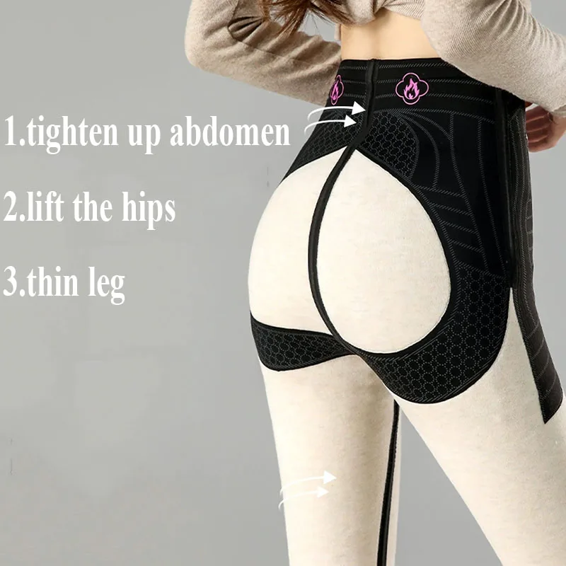 เลกกิ้งผู้หญิงสีดำ ผ้าหนา ยืดหยุ่น กระชับรูปร่าง ยกสะโพก เหมาะสำหรับโยคะ ใส่ในฤดูหนาว มีซับในขนแกะ