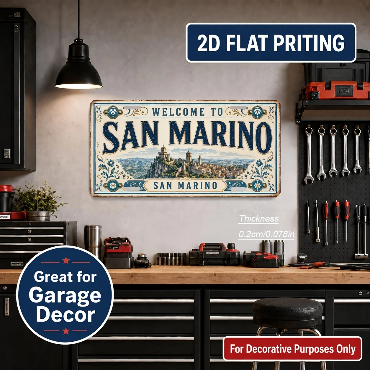 2D Flat, 1pc for San Marino Themed Vintage Sign - Wall Decor Suitable for Home, Bar, Office | National Flags And Emblem | Rectan