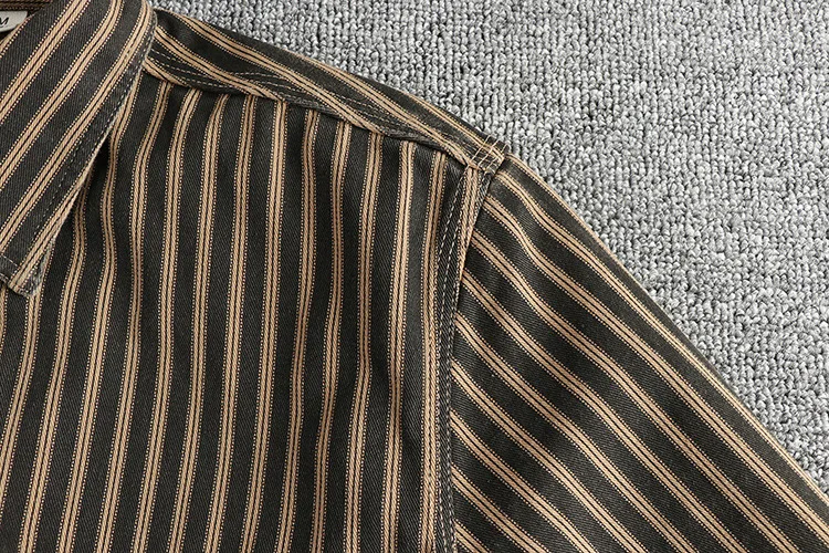 2026 Neue Amerikanische Retro Gestreifte Hemden für Herren Langarm Gewebte Baumwolle Gewaschene Arbeitsjacke Streetwear Lässige Oberteile – Detail 8