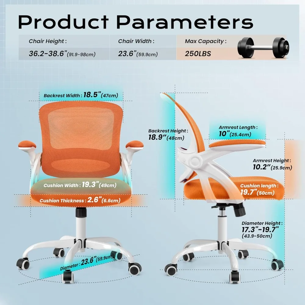 Bureaustoel, Ergonomische Bureaustoel, In Hoogte Verstelbare Mesh-Computerstoel, Comfortabele Draaibare Taakstoel Met Wielen En Opklapbare Armen