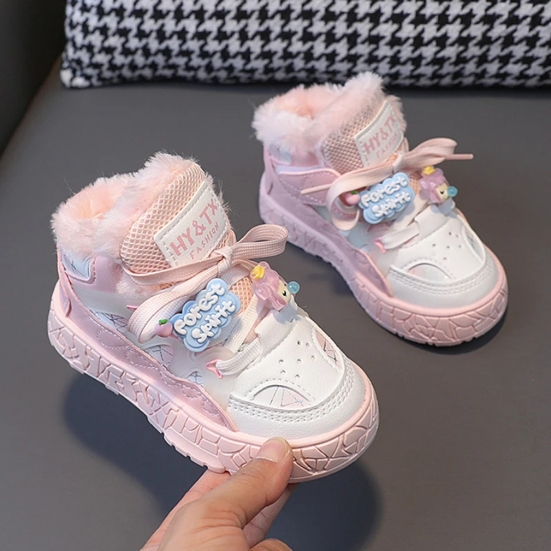 Scarpe invernali in cotone per bambini stivali rosa simpatico cartone animato ragazzi ragazze stivali da neve spessi caldi peluche nuove scarpe