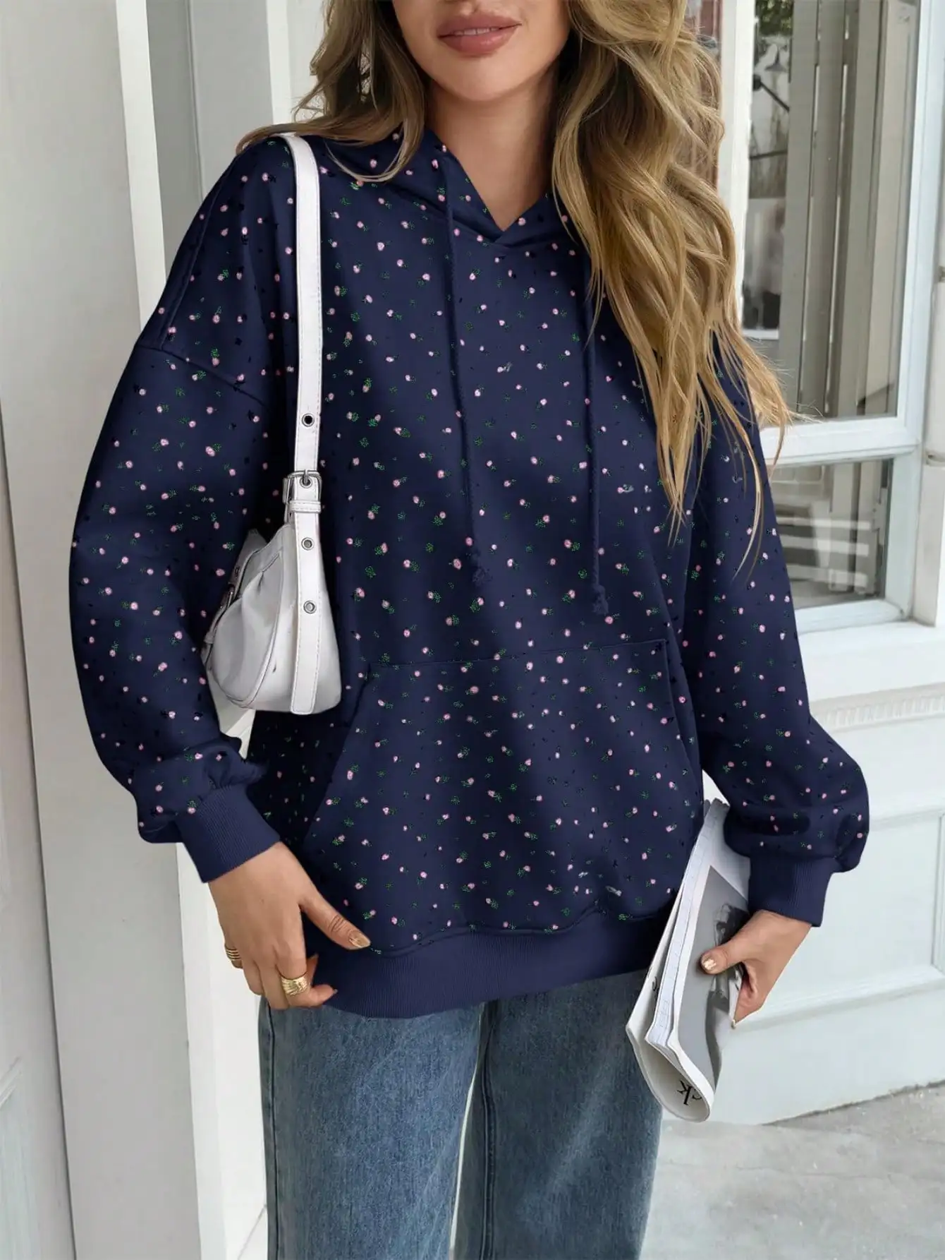 Sweat à capuche surdimensionné à imprimé floral Fisoew |   Pull graphique léger avec poche |   Sweat-shirt streetwear décontracté |   Vêtements d'automne