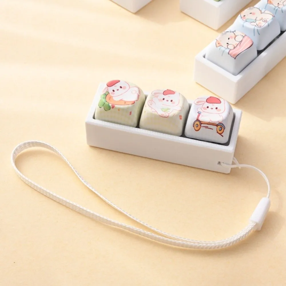 Cartoon Cat Keycap Fidget Keychain Ice Blue Gradient 3 Keys Button Keycap Keychain Three-button Mechanical