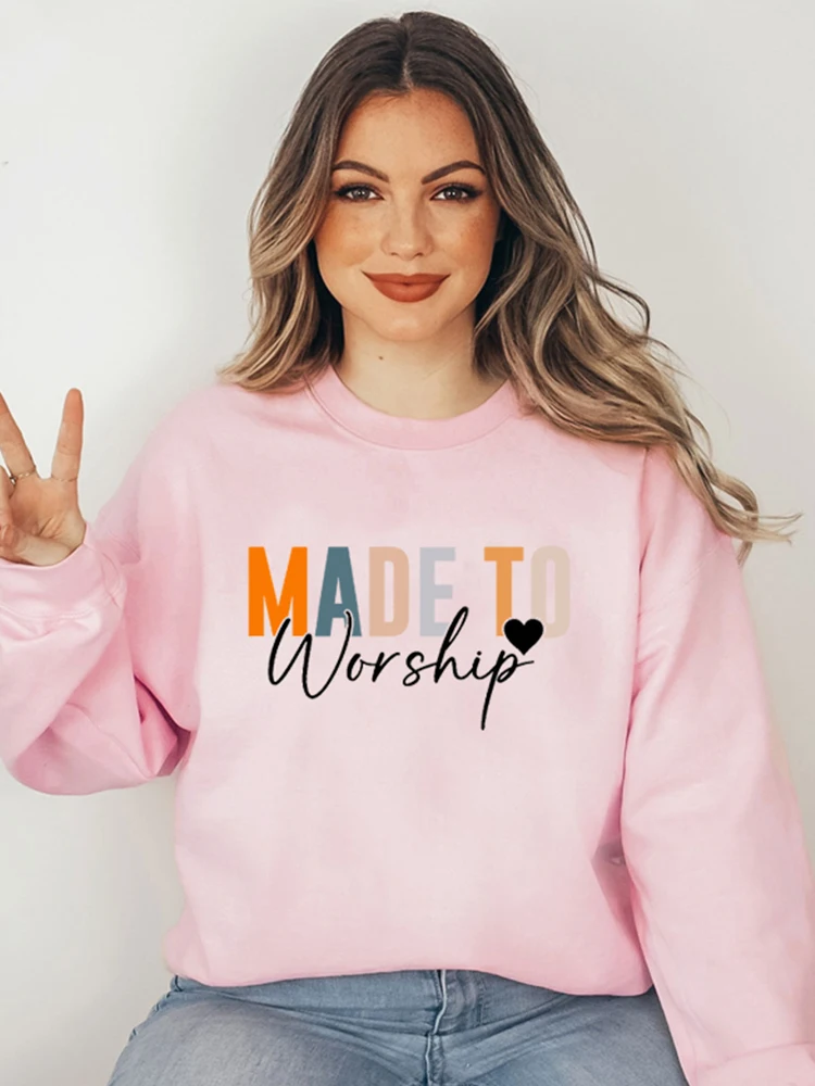 Loose Fit Pure Cotton Motivational Religious Women's Sweatirt Long Sve Printed Street Sle Casual Wear for Teens