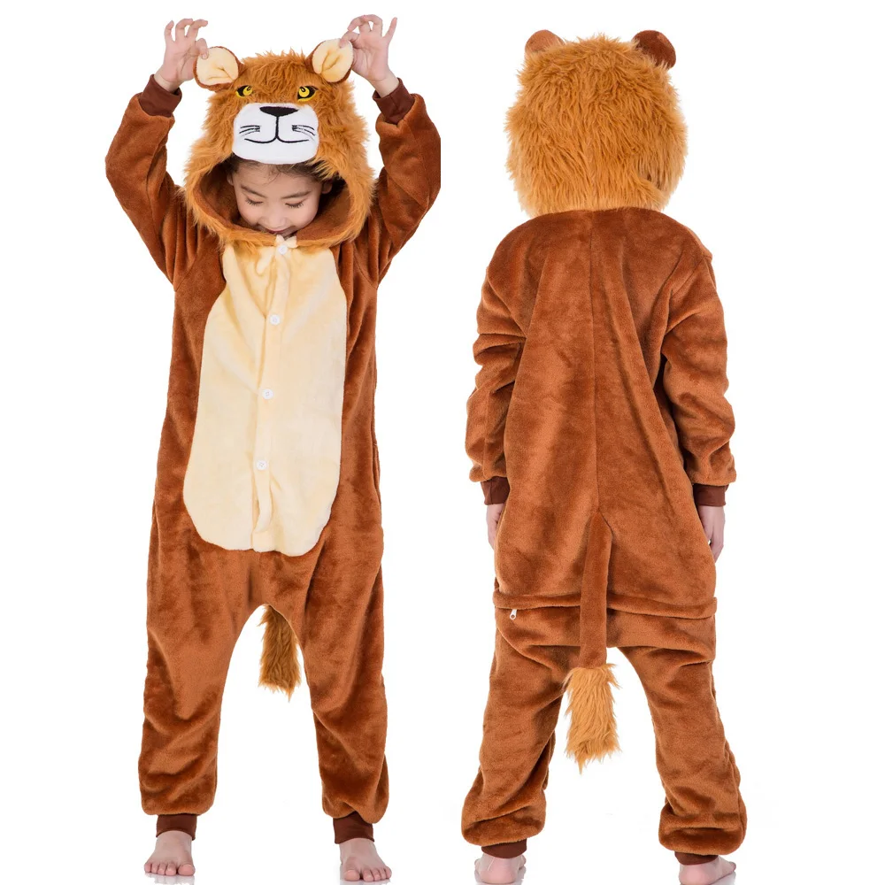 Kids Kigurumi Dinosaur Overalls Toddler Onesies Winter Pajamas Green Yellow Pink Blue White Unicorn Jumpsuits Halloween Costume view 5