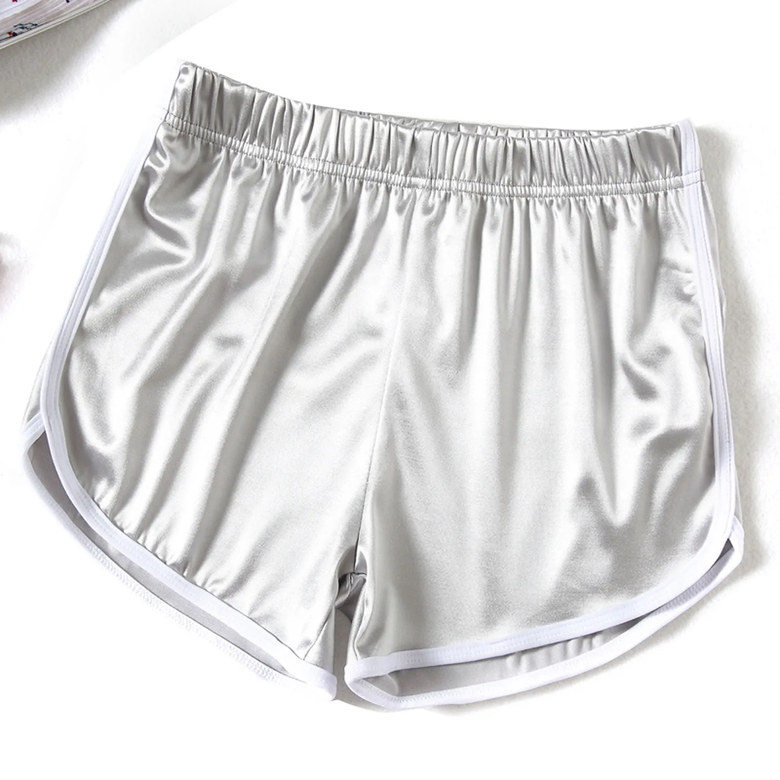 2022 Women Sliver Satin Shorts Summer Casual Biker Sports Shorts With Pocket