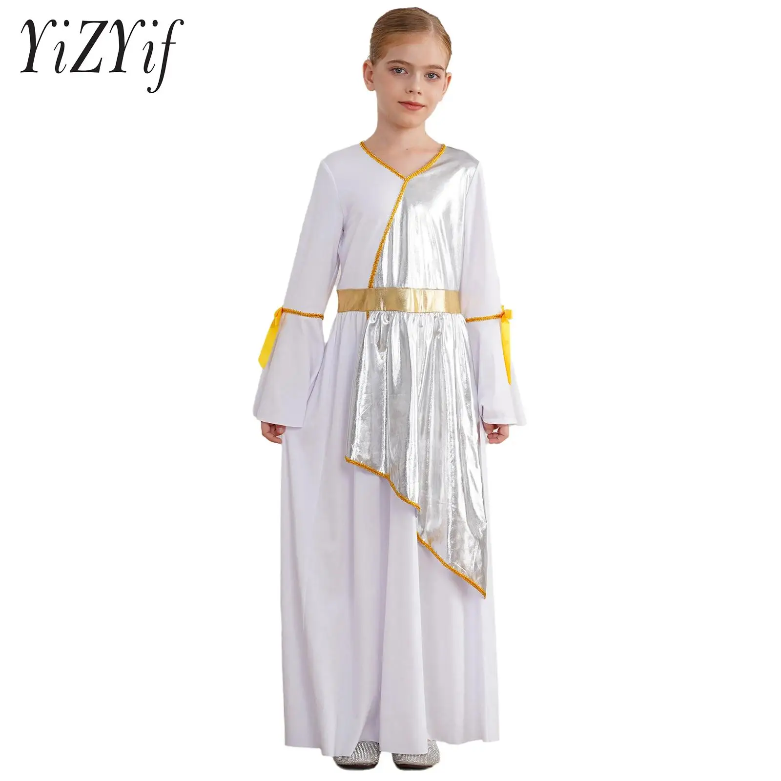 Girls Greek Toga Costume Ancient Grecian Roman Princess Nobility Long Maxi Gown Carnival Halloween Party Cosplay Fancy Dress Up