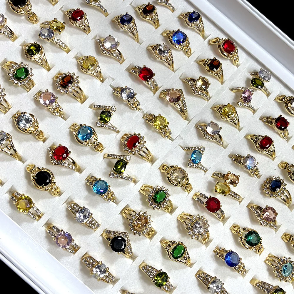 50Pcs /Lots Factory Wholesale Mix Style Vintage Silver Gold Plated Jewelry Rings Woman Size Female Jewelry Multiple Styles