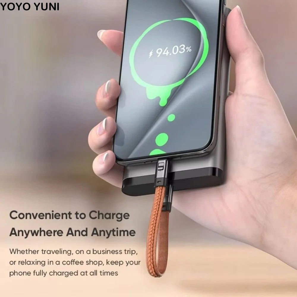 USB4.0 240W USB C Cable Short Cord Leather Lanyard Keychain Fast Charging Cable Portable Smooth Leather Charger Cord For Phone