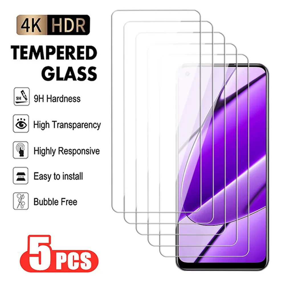 5Pcs Anti-Burst Protective Glass For Realme 10 11 Tempered Screen Protector Real Me 8 9 Pro Plus Transparent Protection Film