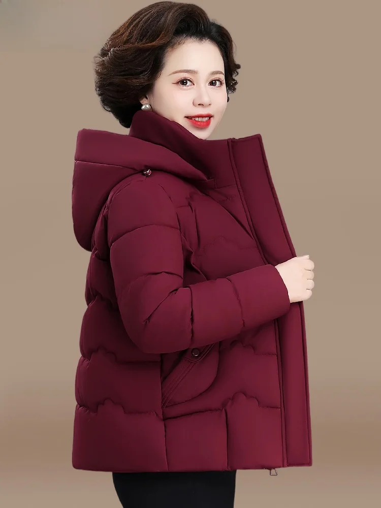 

Красное хлопковое зимнее пальто для женщин среднего возраста и пожилых мам, модное, свободного кроя, на пуховой подкладке