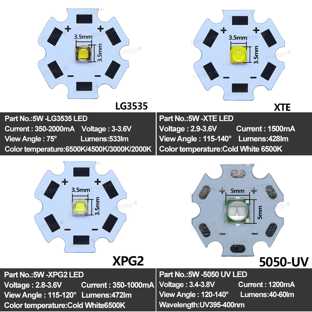 LED 5W LG3535 XPG2 XTE XPG3 Cold Neutral Warm White 5050 UV Chip Beads+Torch Flashlight Current Driver DC3.7V 3V 4.2V 17mm 20mm