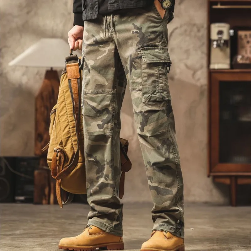 Military Straight Men's Workwear Work Cargo Pants 98% Cotton Camouflage Casual Trousers Black Khaki Brown With Belt