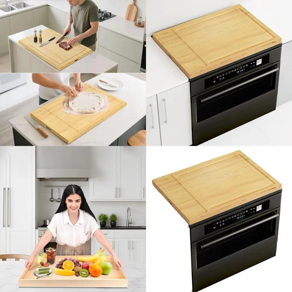 

Wooden Stove Top Cover with Handle, Electric & Gas Stove Cutting Board, Juice Groove, Natural Color
