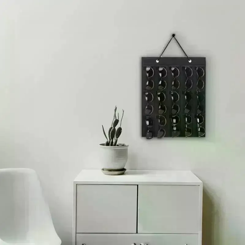 15 Grids Glasses Organizer Storage Wall Hanging Bag: Multifunctional Foldable Sunglasses Eyeglass Container