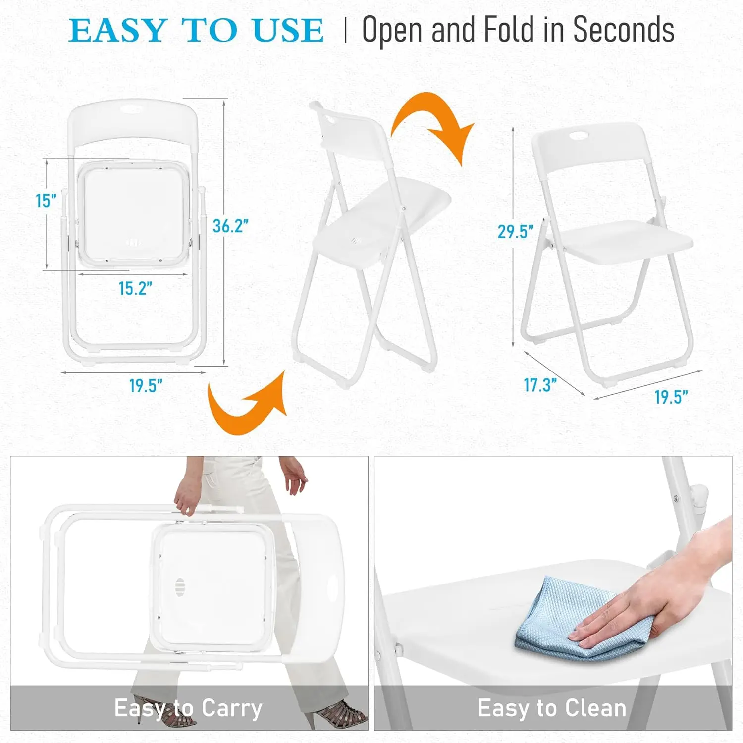 10 Pack White Plastic Folding Chairs, Indoor Outdoor Portable Stackable Commercial Seats with Steel Frame, Customized image 3