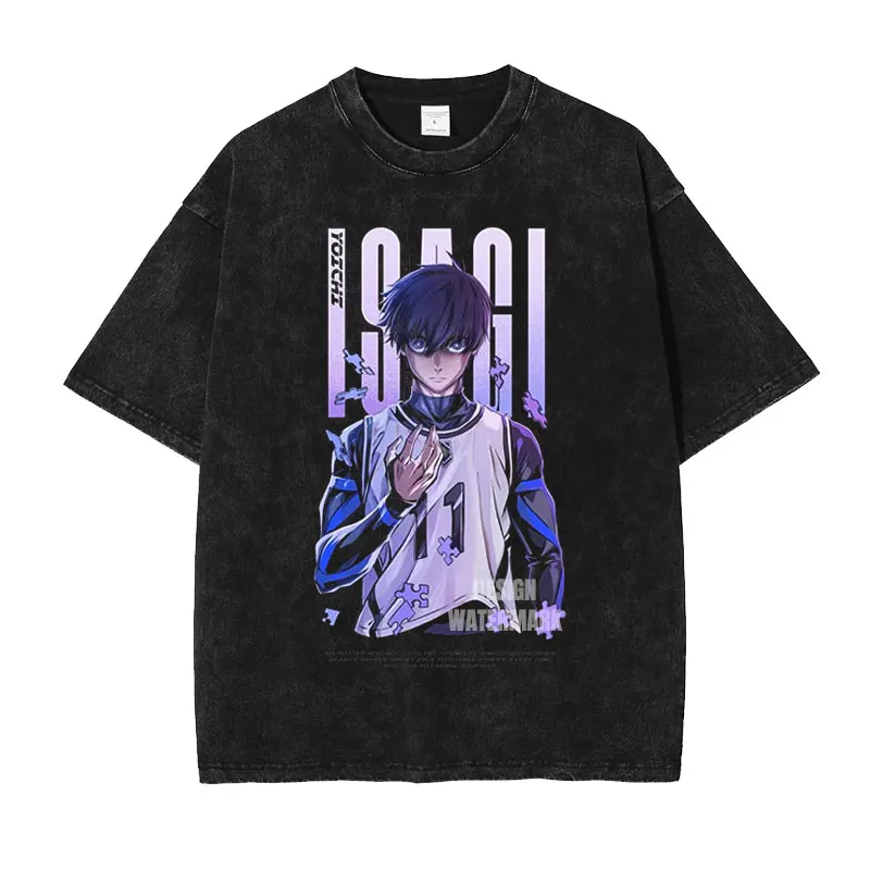 

Anime B-Blue L-Lock T Shirts Oversized Vintage Washed Yoichi T-shirt Retro Manga Hyouma T Shirt Seishirou Tops Tees Man Cotton