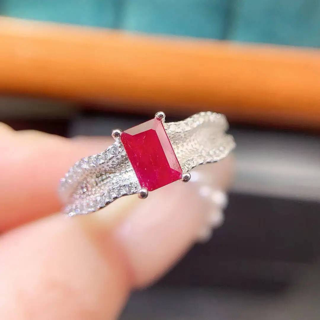 KJJEAXCMY New style Jewelry Natural Women's Ruby Ring 925 silver inlay Colorful and splendid Crystal pure fire flash explosion