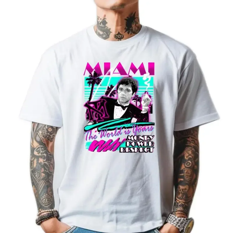 NEW Art Society x SWOD MIAMI VICE SCARFACE WHITE T Shirt SMALL 3XL MADE IN USA