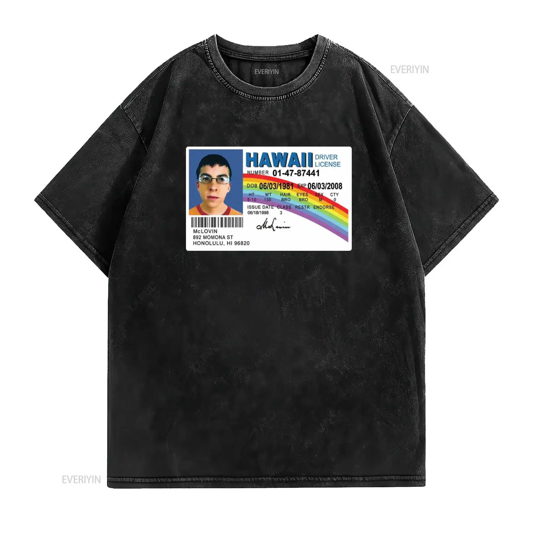 Koszulka Mclovin Id z Numerem Prawa Jazdy Hawajów 74 485 2000 Parodia Projektu Kultowego Filmu Komediowego Lat Kopia Karty