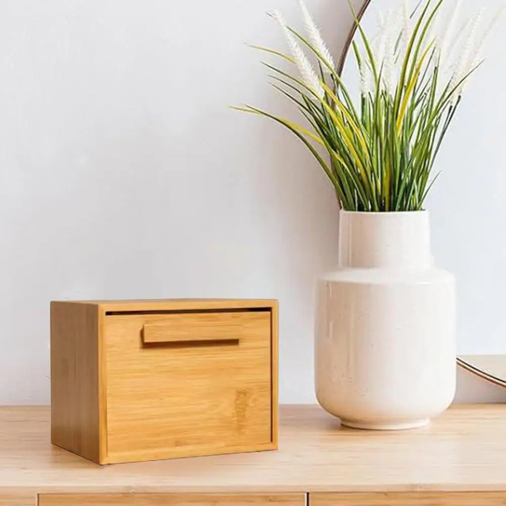 صندوق تخزين من الخيزران مع درج ، للخدمة الشاقة ، ريفي ، خشب ، يمكن التخلص منه ، منشفة وجه ، مناديل ، مفاتيح ، حقيبة منظم سطح المكتب ، حاوية