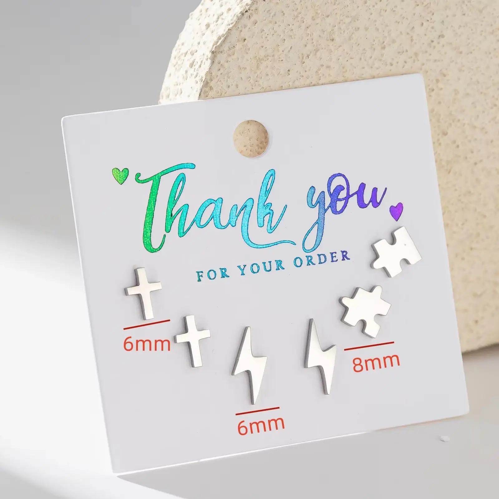 3Pairs/Set Fashion Stainless Steel Piercing Stud Earrings for Women Cross Lightning Jigsaw Puzzle Earings Ear Cartilage Jewelry