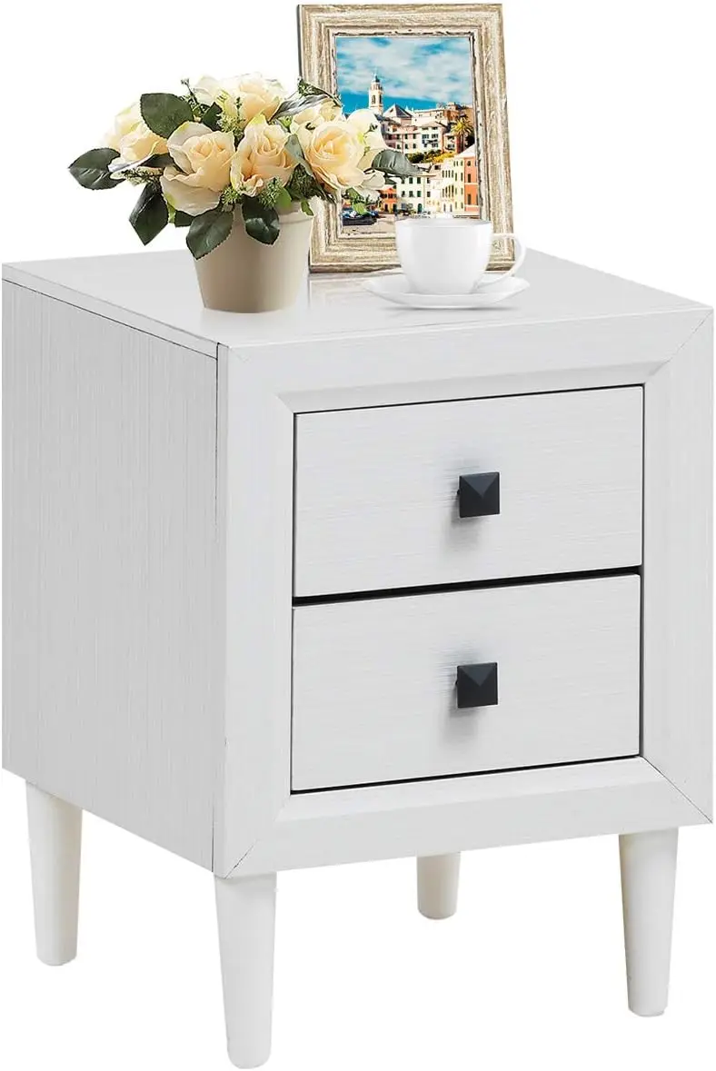 

Fully-Assembled 2-Drawer Bedside Tables with Solid Wood Legs for Bedroom, Modern Night Stand Side Table for Small Space