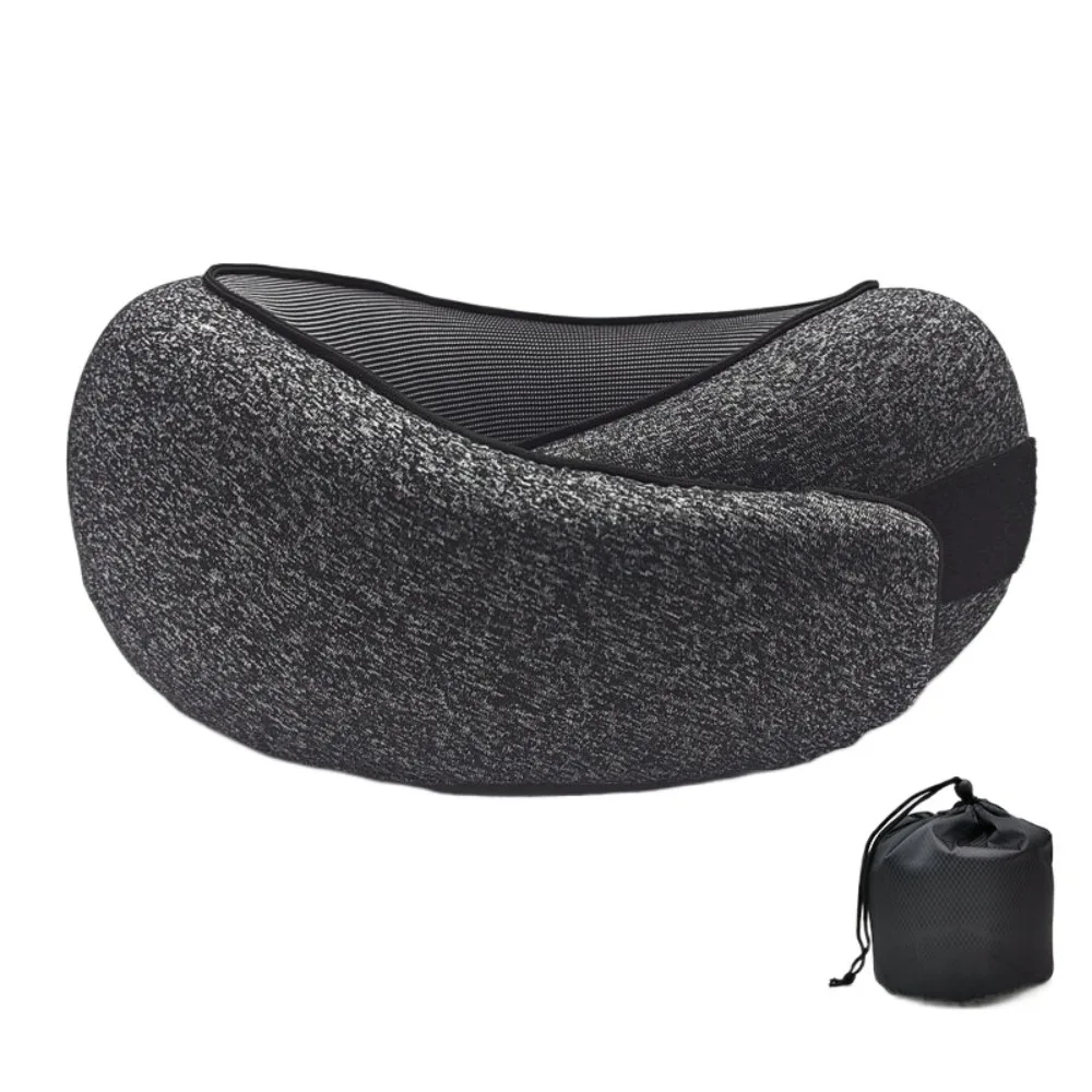 U-shaped Travel Neck Pillow Adjustable Supports Head Neck and Chin Airplane Cushion with Drawstring Bag Soft