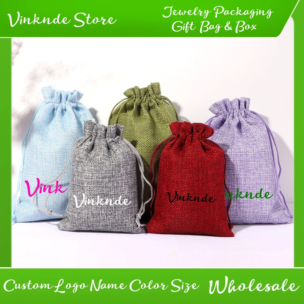 

50Pcs Jute Natural Burlap Bag Jute Gift Bags Multi Size Jewelry Travel Storage Drawstring Pouch Mini Candy Package Custom Logo