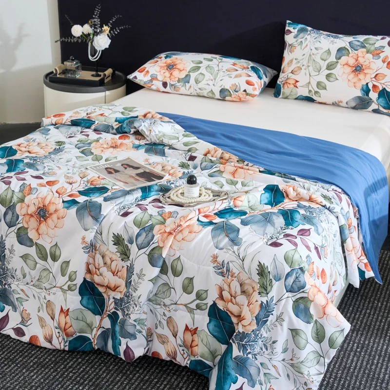 1PC,  American retro floral print summer cool blanket, machine washable air conditioner blanket, skin friendly and bre