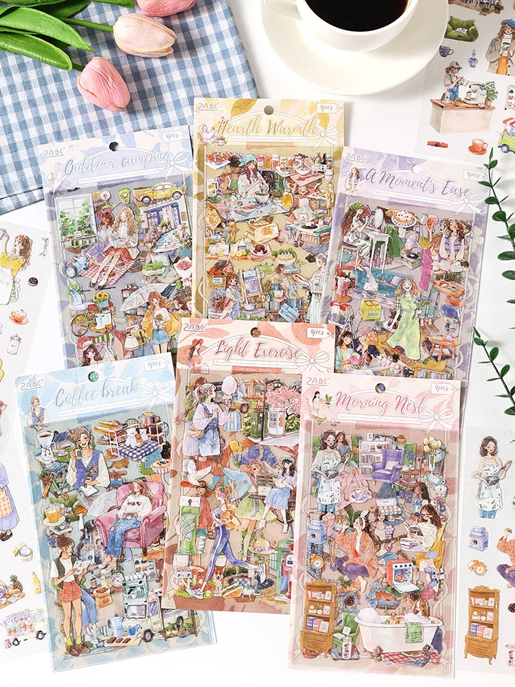 4pcs Waterproof PET Daily Healing Girlish Heart Journal Material Stickers