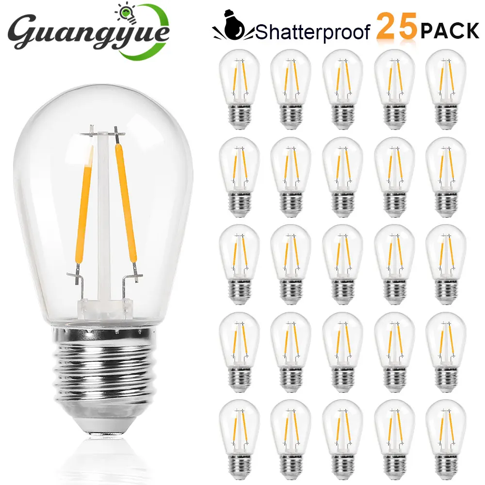 

Shatterproof S14 Replacement Light Bulbs 1W 2W E27 Retro Edison Bulbs 220V 110V 2700K for Waterproof IP44 Outdoor String Lights